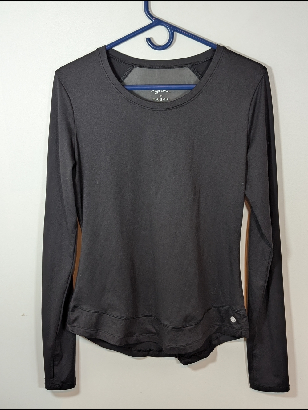 X By Gottex Women's Black Crew Neck Long Sleeve Mesh Stretch Activewear Tee M